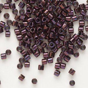 Seed bead, Delica®, glass, pkg/7.5g, #8 round, opaque metallic dark raspberry (DBL-0012).