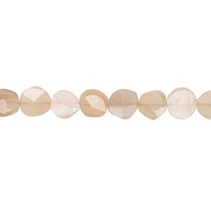 Peach moonstone 1pkg1, hand-cut faceted flat round bead natural 8 inch 5-7mm