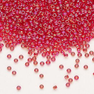 Seed bead, Miyuki, glass, pkg/25g, #11 rocaille, translucent rainbow red (RR-254).