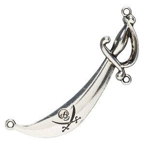 Focal, antique silver-finished "pewter" (zinc-based alloy), 3x1-inch sword. Sold individually.