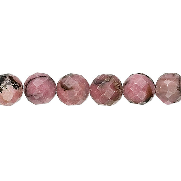 Bead, rhodonite (natural), 8mm faceted round, B grade, Mohs hardness 5-1/2 to 6-1/2. Sold per 15-1/2" to 16" strand. image number 0