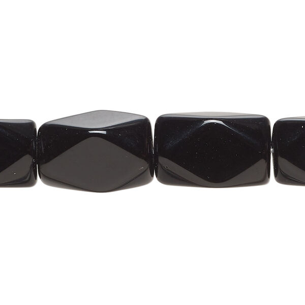 Bead 1pkg1 glass, opaque black, 16x9mm-16x10mm 4-sided rectangle, 15 inches. image number 0