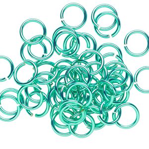 Jump ring, electro-coated brass, green, 8mm round, 6mm inside diameter, 18 gauge. Sold per pkg of 50.