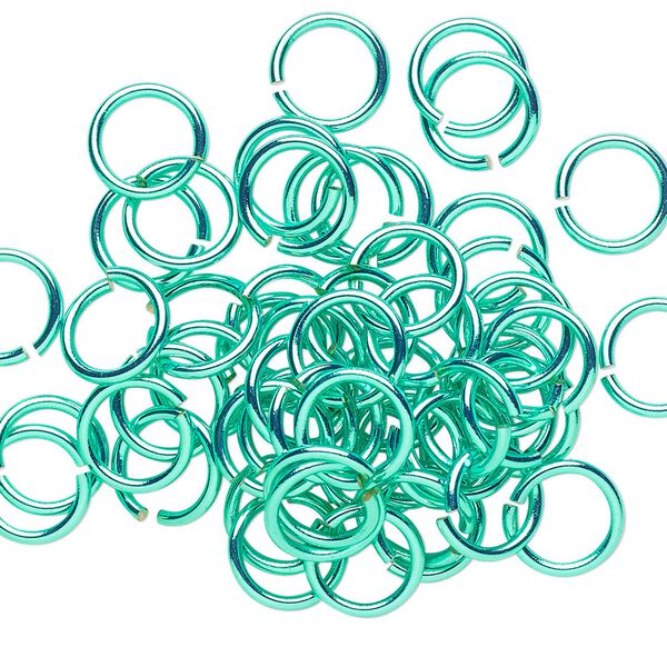 Jump ring, electro-coated brass, green, 8mm round, 6mm inside diameter, 18 gauge. Sold per pkg of 50. image number 0
