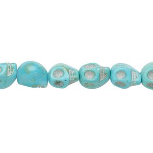 Bead, "turquoise" (resin) (imitation), light blue, 9x7mm-10x8mm skull. Sold per 15-inch strand.