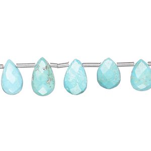 Imperial crown turquoise 1pkg21, hand-cut top-drilled faceted puffed teardrop bead natural 8x6mm-12x8mm