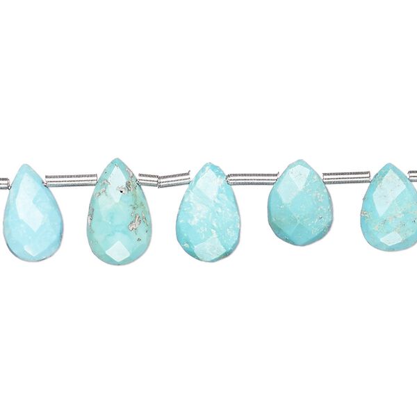 Imperial crown turquoise 1pkg21, hand-cut top-drilled faceted puffed teardrop bead natural 8x6mm-12x8mm image number 0