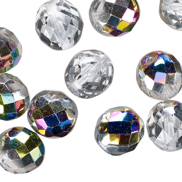 Bead 1pkg30 Czech fire-polished glass, clear vitrail, 12mm faceted round image number 0