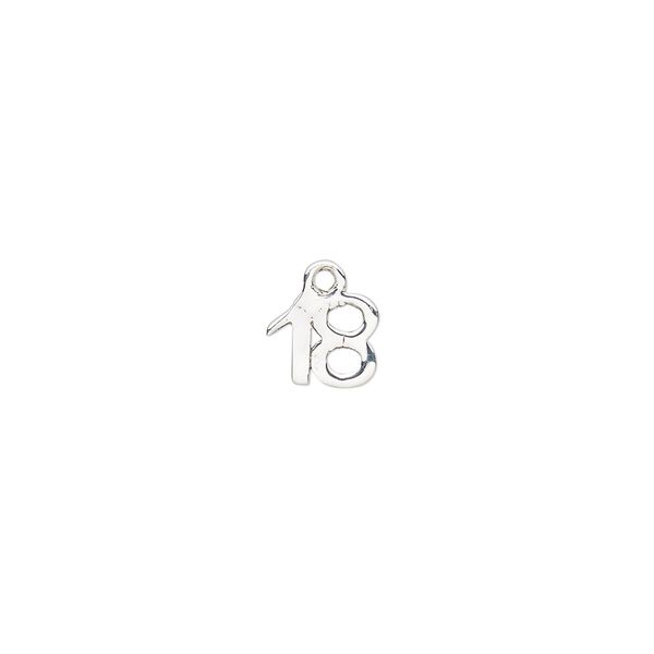Drop, silver-plated brass, 6.5x6mm number 18. Sold per pkg of 2. image number 0