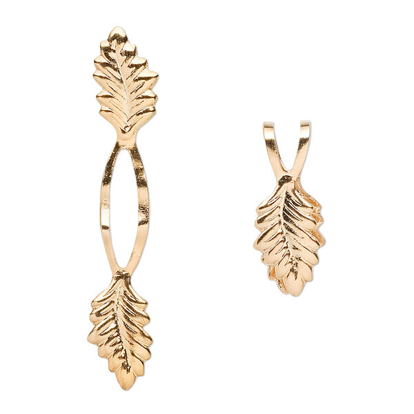 Bail, fold-over, gold-plated brass, 39x7mm Y-style with leaf and 20mm grip length. Sold per pkg of 100. image number 0
