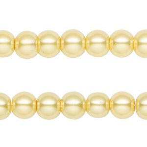 Bead, glass pearl, yellow, 7-8mm round. Sold per pkg of (2) 15-inch strands, approximately 100 beads.