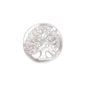 Component, gold lip shell (natural), 20mm hand-cut single-sided round with tree of life cutout, Mohs hardness 2-1/2. Sold individually.