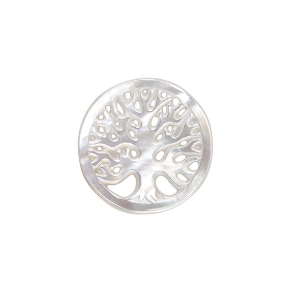 Component, gold lip shell (natural), 20mm hand-cut single-sided round with tree of life cutout, Mohs hardness 2-1/2. Sold individually. image number 0