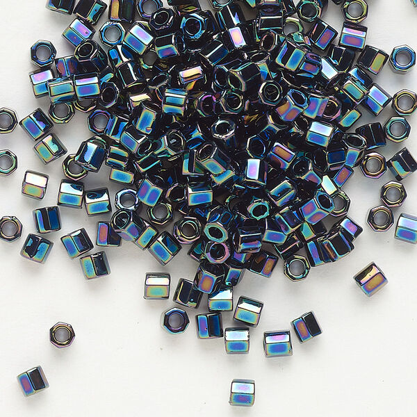 Seed bead, Delica®, glass, pkg/7.5g, #8 cut, opaque rainbow black (DBLC-0005). image number 0