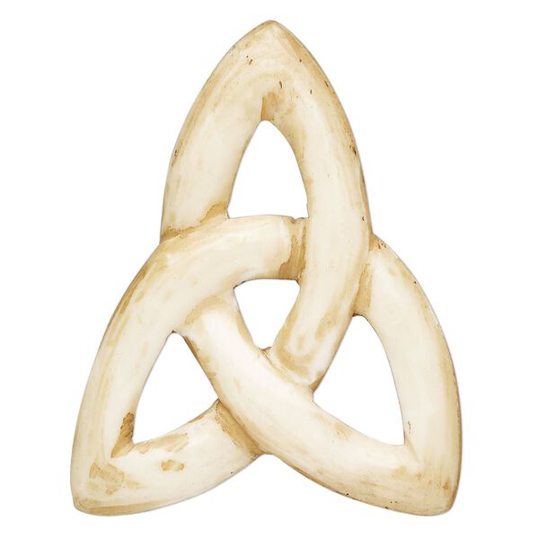 Bone 1pkg1, undrilled hand-carved Celtic knot focal beige and brown 44x34mm image number 0