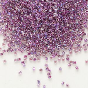 Seed bead, Delica®, glass, pkg/250g, #11 round, translucent raspberry-lined rainbow crystal clear (DB-0056).