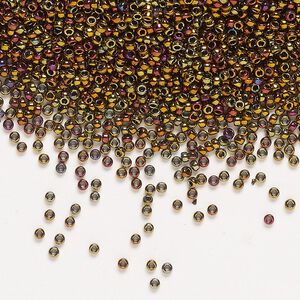 Seed bead, Miyuki, glass, pkg/250g, #15 rocaille, opaque metallic iris bronze (RR-462).