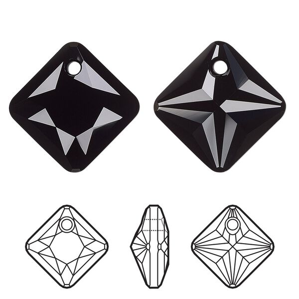 Drop 1pk jet, Crystal Passions® 16mm pendant princess cut 6431 image number 0