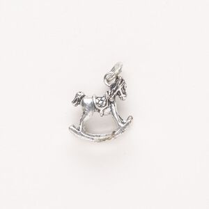 Charm, "pewter" (zinc-based alloy), pkg/1, antique silver finish, 14x13mm 3D rocking horse.