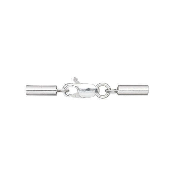 Cord end, glue-in, sterling silver and steel, 30x2.5mm tube with 10x5mm lobster claw clasp, 1.5mm inside diameter. Sold individually. image number 0