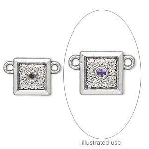 Link, antiqued silver-plated "pewter" (zinc-based alloy), 11x11mm single-sided square with (1) PP16 setting. Sold per pkg of 20.
