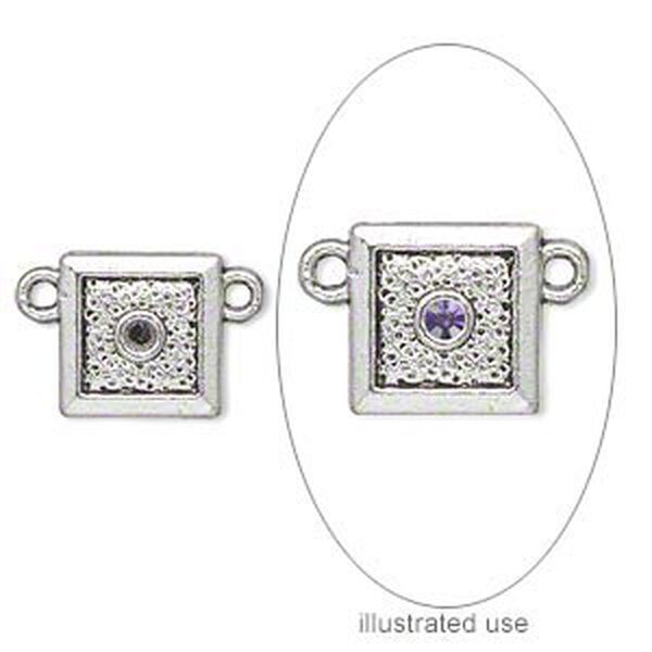 Link, antiqued silver-plated "pewter" (zinc-based alloy), 11x11mm single-sided square with (1) PP16 setting. Sold per pkg of 20. image number 0