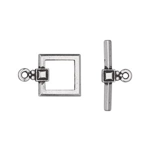 Clasp toggle 1pkg1 silver-plated pewter (tin alloy), 12.5mm square, antique TierraCast® 1-strand