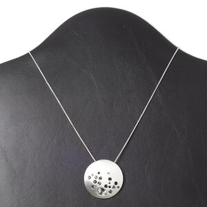 Necklace, crystals / glass rhinestone / silver-plated "pewter" (zinc-based alloy), crystal clear / smoke / black, 33mm brushed domed round, 16 inches with 3-inch extender chain and lobster claw clasp. Sold individually.