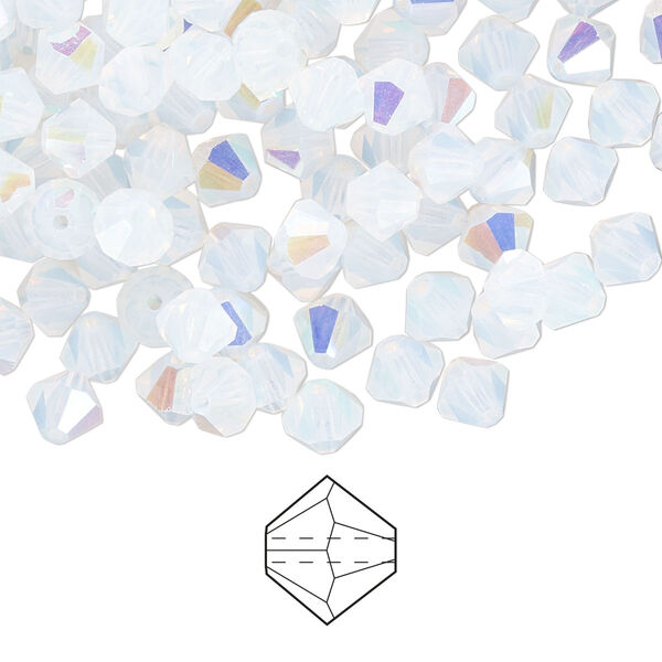 Bead 576pk white opal AB, Preciosa Czech crystal 5mm bicone image number 0