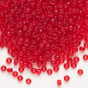 Seed bead, Miyuki, glass, pkg/50g, #8 rocaille, transparent red orange (RR-140).