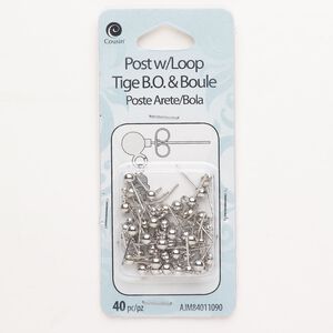 Earstud 1pkg40, 5mm ball, silver-finished steel 20 pair