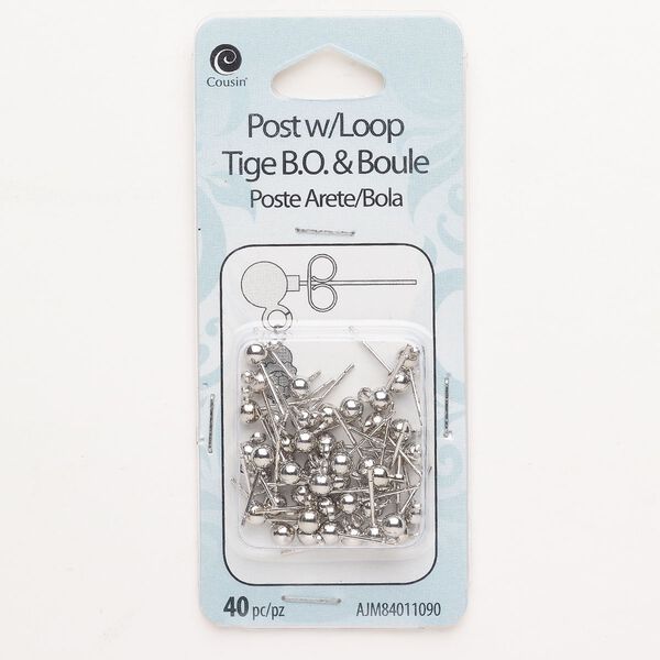 Earstud 1pkg40, 5mm ball, silver-finished steel 20 pair image number 0