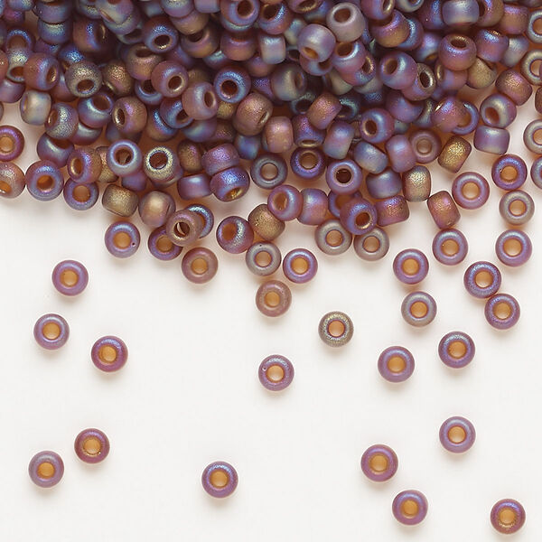Seed bead, Miyuki, glass, pkg/50g, #8 rocaille, translucent matte rainbow dark topaz (RR-134FR). image number 0
