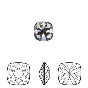 Fancy stone 2pk black diamond foil back, Crystal Passions® 10mm cushion 4470