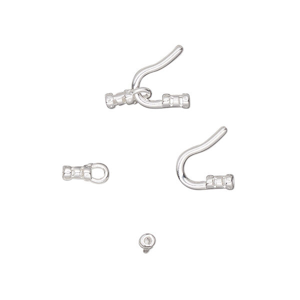 Clasp, hook-and-eye, silver-plated brass, 13x9mm with crimp ends. Sold per pkg of 10. image number 0