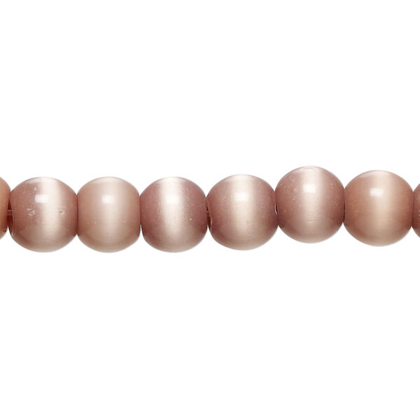 Bead, cat's eye glass (fiber optic glass), dark blush, 6-8mm round. Sold per 14-inch strand, approximately 55 beads. image number 0