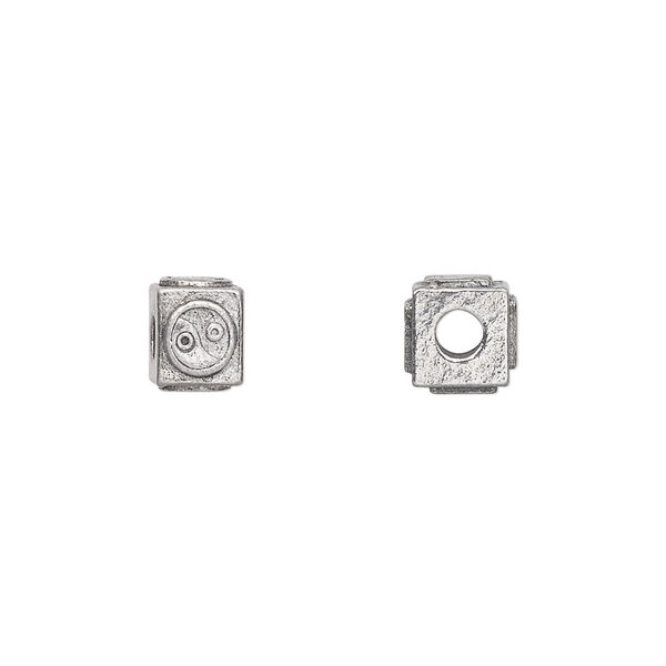 Bead, antiqued pewter (tin-based alloy), 8x6mm rectangle with yin-yang. Sold per pkg of 4. image number 0