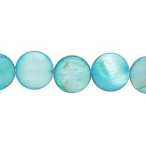 Mother-of-pearl shell 1pkg1, puffed flat round bead 15 inch sea green 11-12mm
