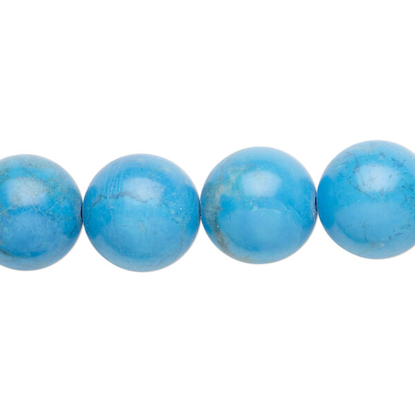 Bead, howlite (dyed), turquoise blue, 12mm round, B grade, Mohs hardness 3 to 3-1/2. Sold per 15-1/2" to 16" strand. image number 0