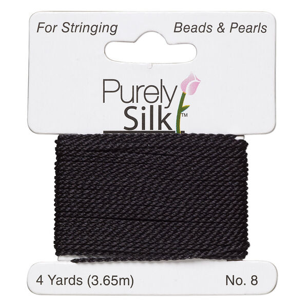 Thread, Purely Silk™, black, heavy, size #8, 33-pound test. Sold per 4-yard card. image number 0