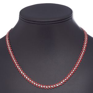 Necklace, epoxy and silver-plated brass, red, 6.5mm wide with wreath design, 18 inches with 2-inch extender chain and lobster claw clasp. Sold individually.