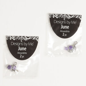 Drop assortment June 2pkg2, glass / antique silver-finished "pewter" (zinc alloy) / brass / steel, alexandrite, 22x7mm bicone with lobster claw clasp / 24x9mm round with lobster claw clasp.
