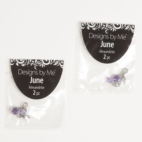 Drop assortment June 2pkg2, glass / antique silver-finished "pewter" (zinc alloy) / brass / steel, alexandrite, 22x7mm bicone with lobster claw clasp / 24x9mm round with lobster claw clasp. image number 0