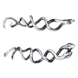 Slide, antique silver-plated brass, 45.5x12mm single-sided snakes with 5mm hole. Sold individually.