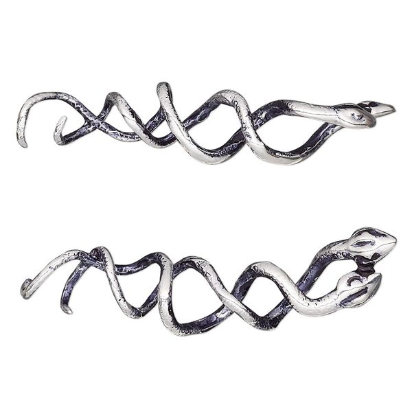 Slide, antique silver-plated brass, 45.5x12mm single-sided snakes with 5mm hole. Sold individually. image number 0