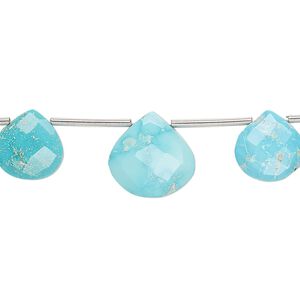 Imperial crown turquoise 1pkg7, hand-cut top-drilled faceted puffed teardrop bead natural graduated 9-13mm