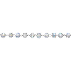 Chain 1pkg1 beaded, 3.5mm faceted rondelle, clear AB glass / stainless steel 1 yard unfinished