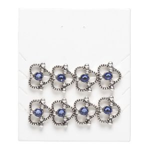 Bead, "pewter" (zinc-based alloy) and glass, pkg/8, 14mm pinched triangle with cutout design, antique silver finish and purple.