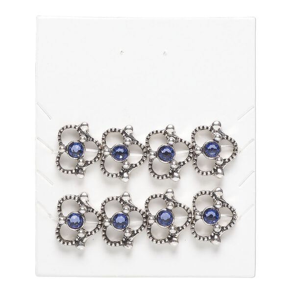 Bead, "pewter" (zinc-based alloy) and glass, pkg/8, 14mm pinched triangle with cutout design, antique silver finish and purple. image number 0