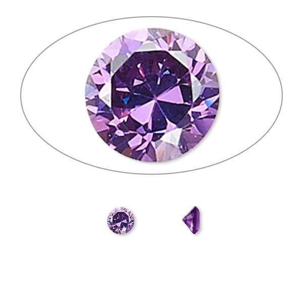 Gem, cubic zirconia, amethyst purple, 4mm faceted round, Mohs hardness 8-1/2. Sold per pkg of 5. image number 0